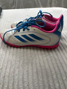 adidas Kids White, Blue & Pink Turf Sneakers